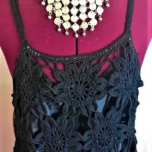 Free People Dress Black Crochet Dress Sexy Crochet Dress  with Slip Popular Designer Label Trendy Free People Brand Slip Included