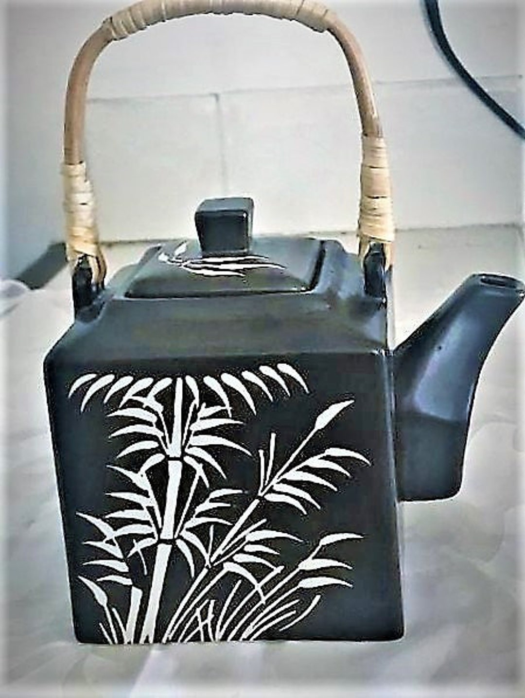 Vietnamese Teapot, Vintage Teapot, Brown Square Teapot, Stone Ware