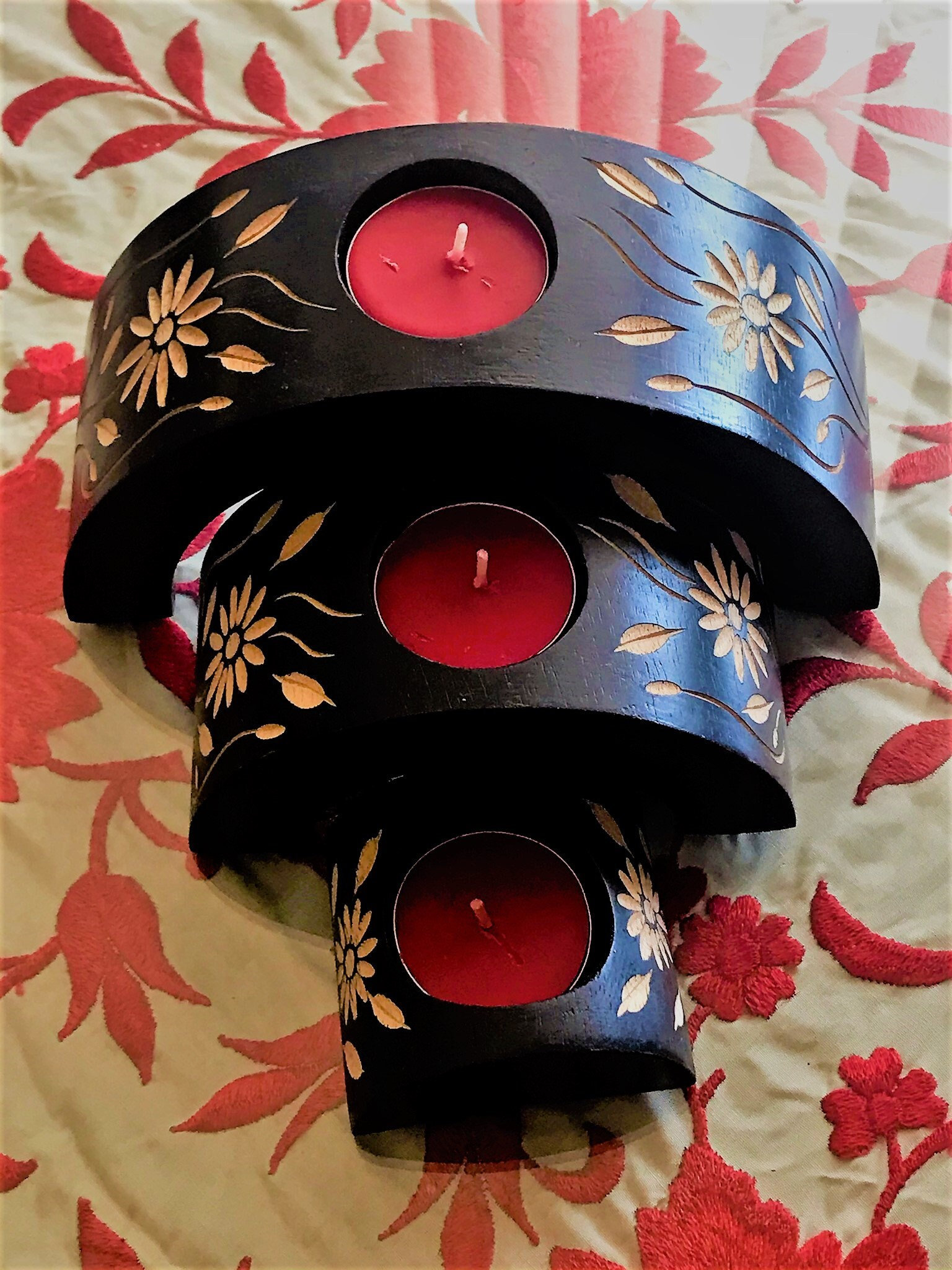 3 Piece Candles, Edelweiss Candleholders, Wooden Candles, Holiday