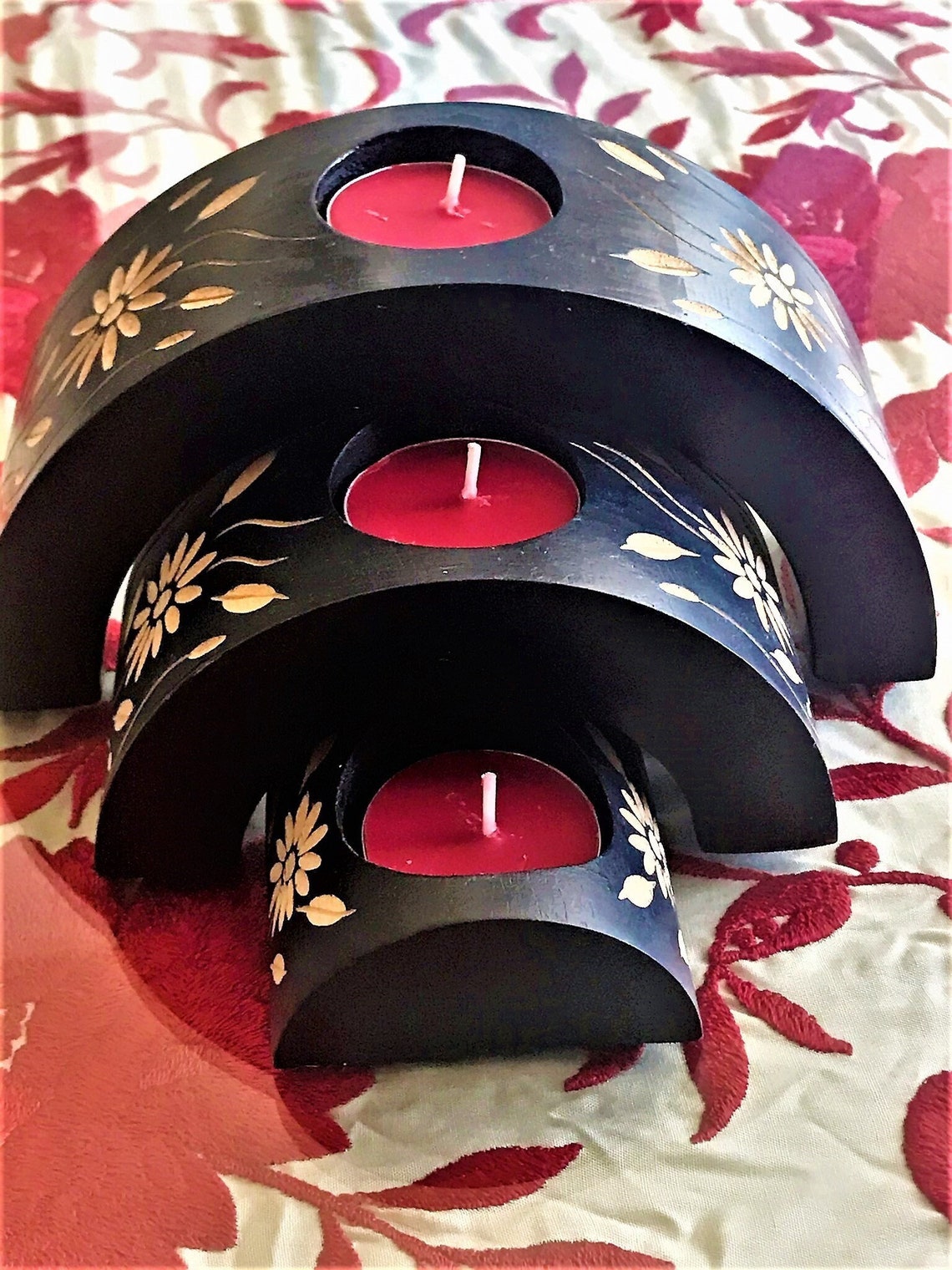 3 Piece Candles Edelweiss Candleholders Wooden Candles Etsy