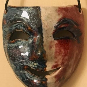 Handmade Raku Ceramic Mask: Artistic Wall Hanging Decor