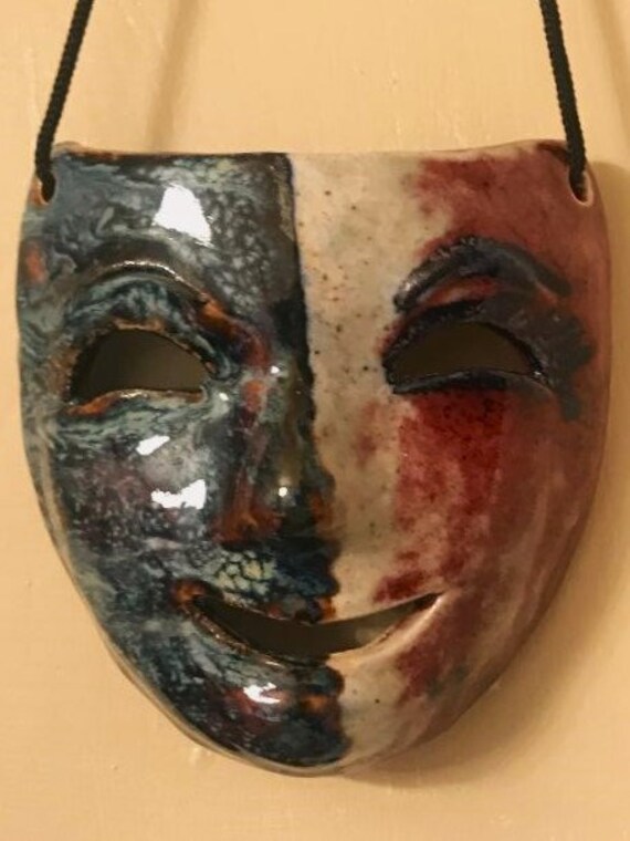 Handmade Raku Ceramic Mask: Artistic Wall Hanging Decor