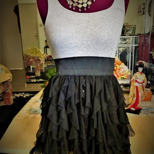 Dress with Ruffles Two Toned Dress Ruffled Skirt Casual Elegant Black Ruffled Skirt Dress Black with Grey Top Size Medium Women&#39;s Dress