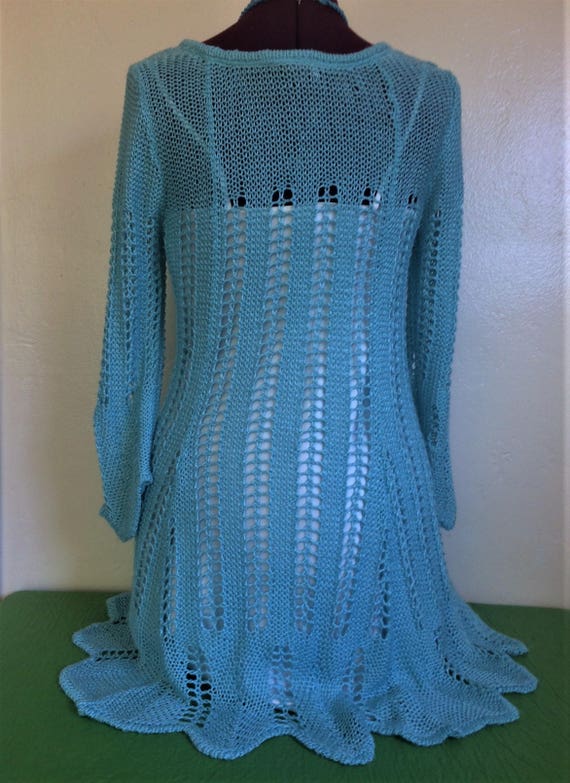 Turquoise Knit Dress, Hand Knit Dress, Light Blue… - image 6