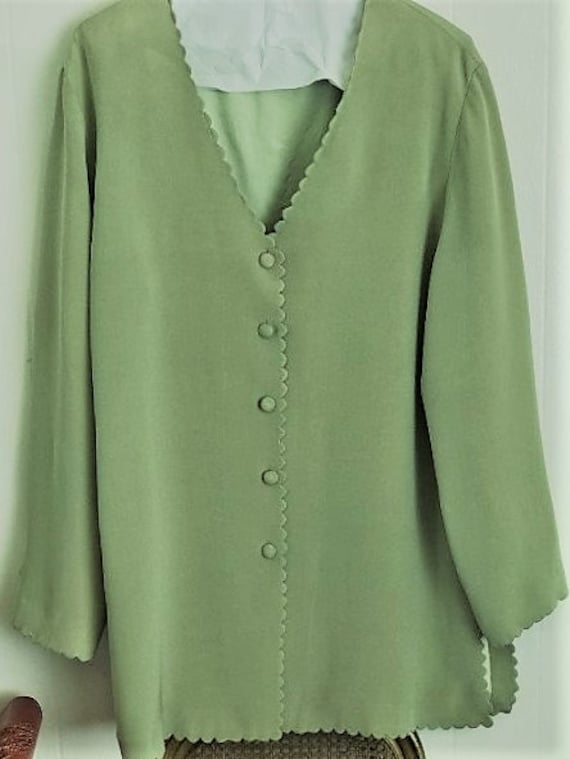 Sage Green Jacket, Green Silk Jacket, Saks Fifth A