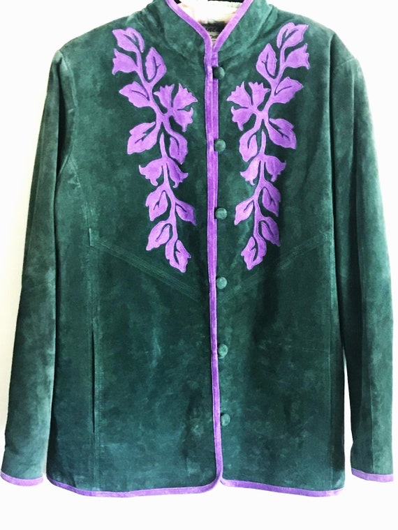Louis Dell'Olio, Green Suede Jacket, Purple Leaf … - image 5