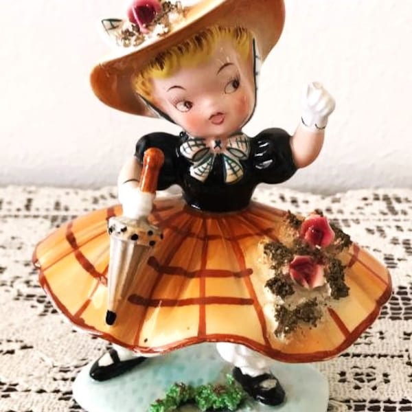 Vint Napco B2608, Rare Girl Figurine, Japanese Figurine, B2608 Orig Stamp, Girl with Bloomers, Charming Figurine, Collectors Item,