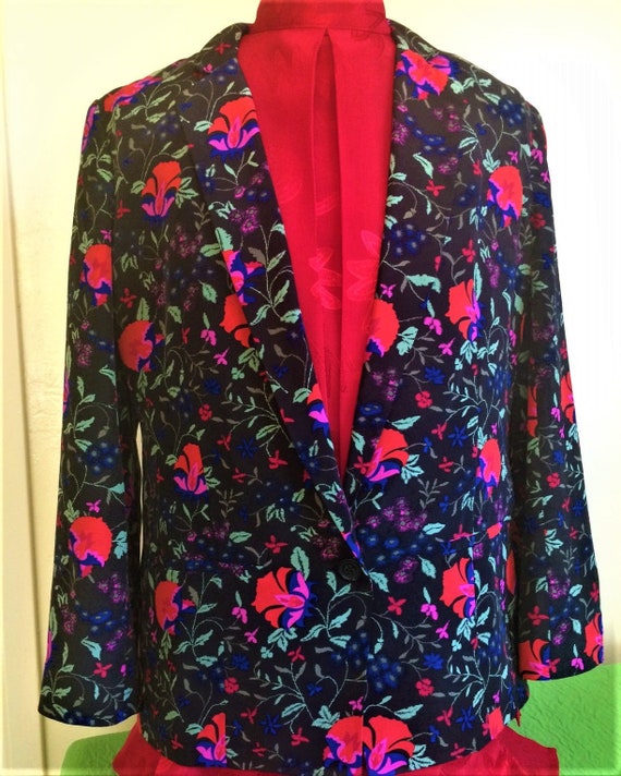 Pure Silk Jacket, Pure Silk Blazer, Floral Silk J… - image 1