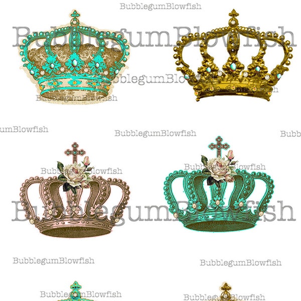 Intricate gorgeous detailed royal vintage rose crowns collection#1 Digital clipart downloadable collage sheet