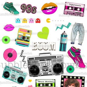 90's BoOmBox et AquaNet Collection Digital clipart DIGITAL DIY single Collage sheet as shown in sample transparent background