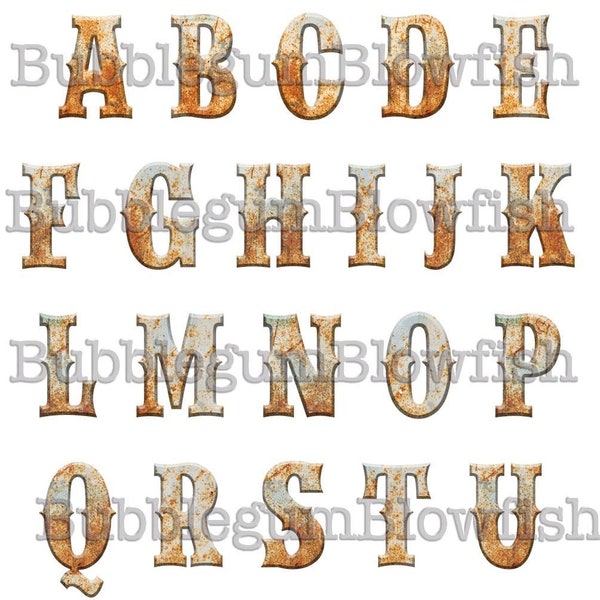 NEW Rusty metal  Alphabet Letters Digital Graphic Design Elements collage sheet NOT SEPERATED