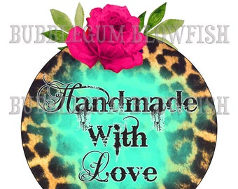 Handmade with love graphic clipart  cheetah print rose Digital Graphic Design Elements