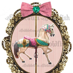 Cavalo carrossel moldura oval vintage com arco de joias listras rosa arquivo de design "SOMENTE" Download digital clipart TSHIRT DIY item não físico