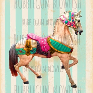VinTage Cavalo Carrossel Carnaval caprichoso papel vintage arquivo 11x14 Arte digital Baixar