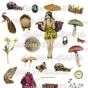 Feuille de conte de fées lunatique jardin numérique clipart fichier unique PNG 8 x 11 feuille « non séparés »