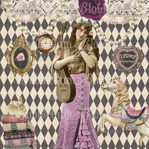 Gypsy Harlequin rosa indossato nero n bianco 11x14 Arte digitale Scarica