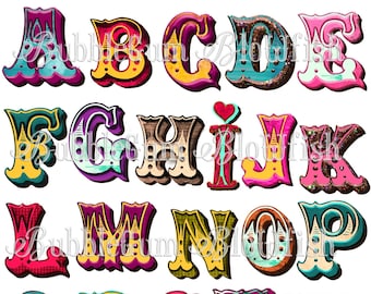 CiRcUs CaRniVal colorful funky alphabet Letters #2 new single file collage PNG sheet  "letters are NOT separated" Digital file ONLY