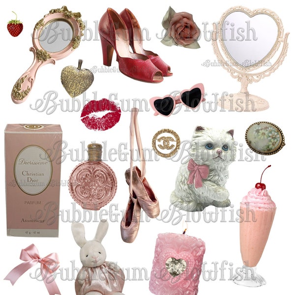 Coquette girly Digital clip art collage PNG sheet "Not Individually separated"