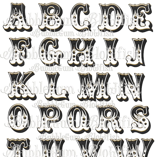 CiRcUs CaRniVal Black and white alphabet Letters new single file collage PNG sheet  "letters are NOT separated"