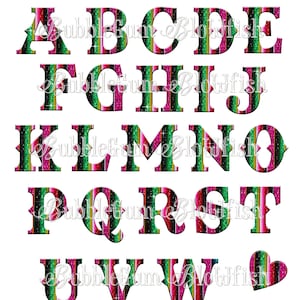 Alfabeto de sarape mexicano Letras NUEVO collage de un solo archivo Hoja PNG "las letras NO están separadas" se adjunta el tamaño de archivo real de la letra