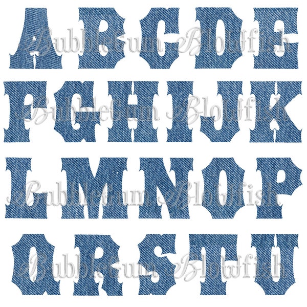 Denim alphabet This is a DIGITAL file only single file collage PNG sheet letters "are NOT separated"
