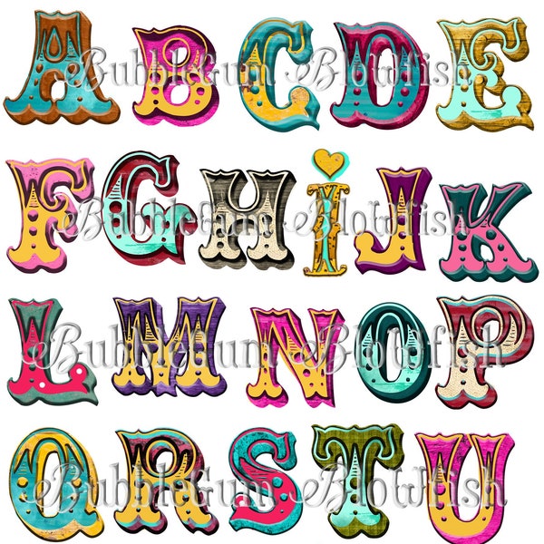 "CircUs CarniVal bunt funky Alphabet Buchstaben neue einzelne Datei Collage PNG ""Buchstaben sind NICHT getrennt""