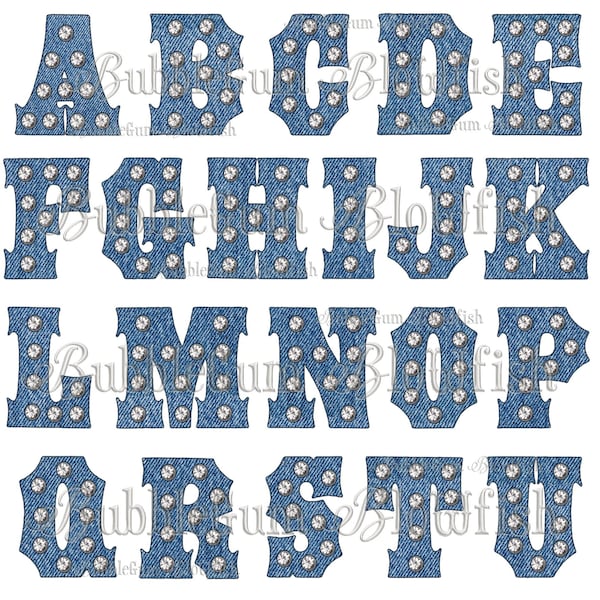 DeNiM n RhiNeStoNes  This is a DIGITAL file only single file collage PNG sheet letters "are NOT separated"