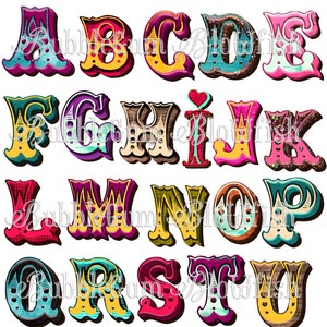 CircUs CaRniVal kleurrijke funky alfabet Letters #2 nieuwe single file collage PNG blad "letters zijn NIET gescheiden" ALLEEN digitaal bestand