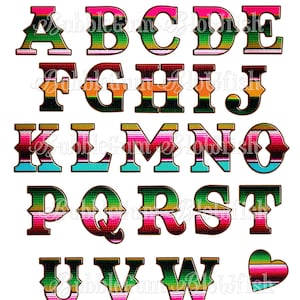 Alfabeto de sarape mexicano Letras NUEVO collage de un solo archivo Hoja PNG "las letras NO están separadas" se adjunta el tamaño de archivo real de la letra