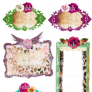 FunKy divertido adornado colorido vintage marcos gitanos Elementos de diseño gráfico digital png hoja de collage