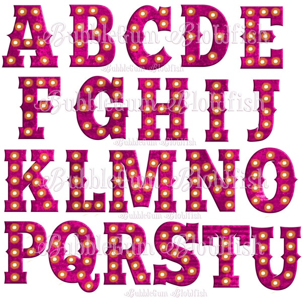 RuSty hot bold Pink marquee light letters  This is a DIGITAL file only single file collage PNG sheet letters "are NOT separated"