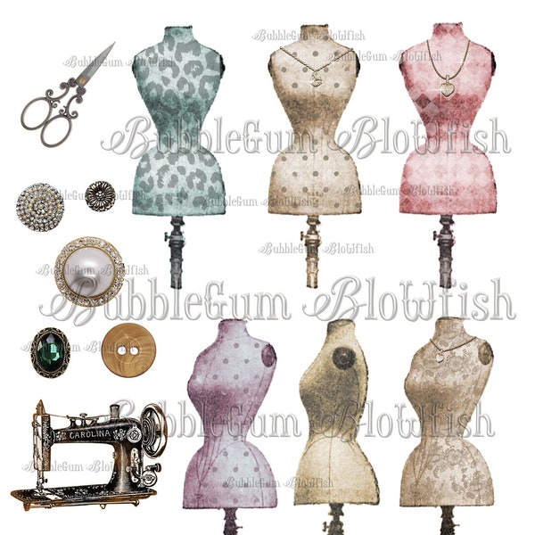 bijoux de couturière vintage n boutons set #2 formes de robe Téléchargement numérique Éléments de conception graphique Non séparés individuellement