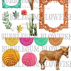 Mexican Folk Gorgeous florals marcos bordes burros Digital Graphic Design Elements
