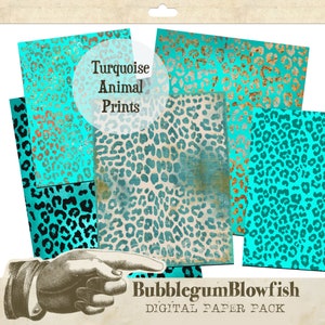 Turquoise guépard léopard animal imprimé paquet de papier numérique 5 couleurs incluses