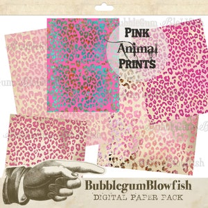 PiNk guépard léopard animal imprimé paquet papier numérique 5 couleurs incluses