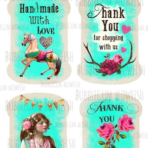 Recolectores de restauración antiguo vintage estilo gitano carusel caballo tarro de masón hangtags etiquetas Digital pantalla de hoja de Collage para imprimir tarjetas