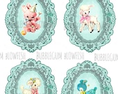 Kitsch cute plush animal pretty vintage tags Digital Printable Display Cards Collage Sheet