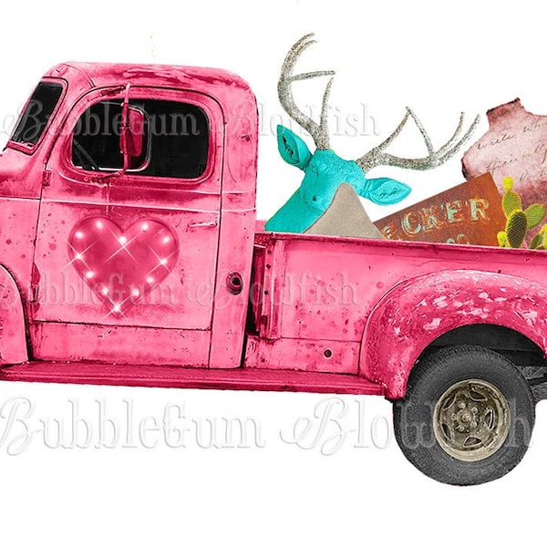 JuNk IN the TrUnK RuStY PiNk funky pIcKuP TrUcK  individual PNG file digital clipart download
