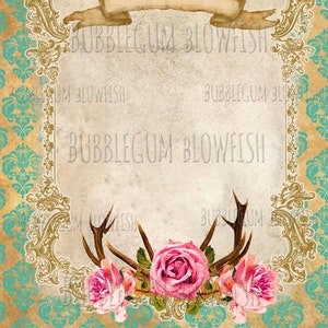 BubblegumBlowfish joli papier vintage par la feuille Damask rose bois d’œuvre Art numérique Télécharger