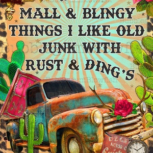 JuNk & DiNg divertido rodeo occidental oxidado camioneta recolectores restauración cactus rosas cactus Arte digital Descargar impresión