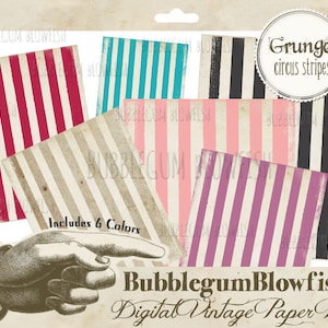 BubblegumBlowfish bella carta vintage della serie di fogli Grunge Circus Stripes confezione da 6 Arte digitale Download