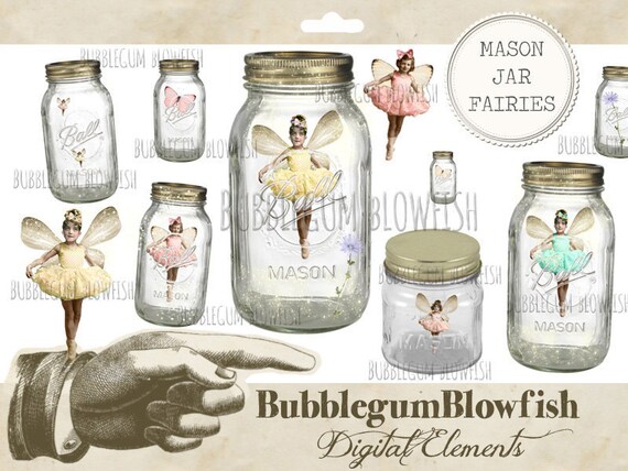 Mason Jar Fairies Digital Graphic Design Elements Png Collage - Etsy
