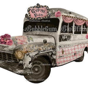 Vagón gitano Autobús gitano en blanco y negro con autobús gitano caprichoso rosa archivo PNG individual descarga de imágenes prediseñadas digitales