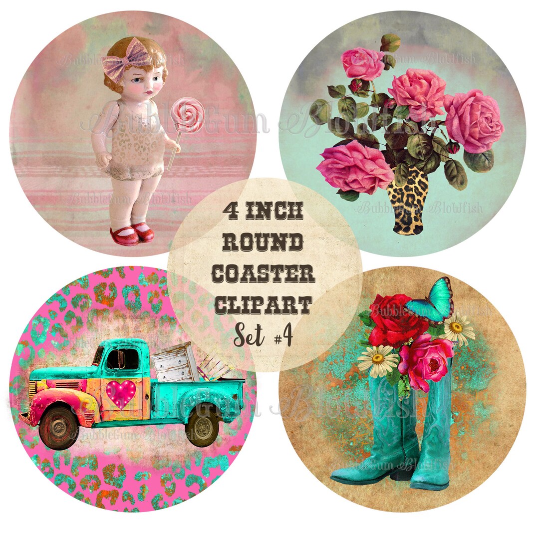 4 Inch Rounds Set #4 Digital Clipart 4 Designs on a Single Collage ...