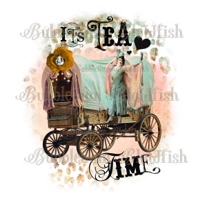 ItS Tea Time amusant clipart numérique fantaisiste de chariot gitan idéal pour les tasses ou les gobelets de bricolage et non le fichier numérique d'objet physique SEULEMENT