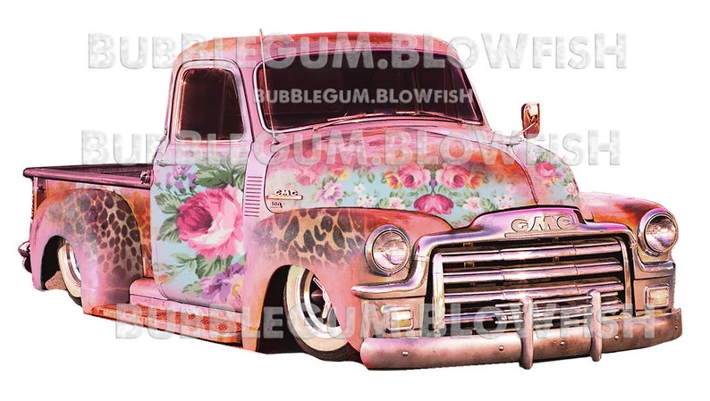 PiNk FloRal ChEeTaH PriNt RuStY pIcKuP TrUcK individual PNG file digital clipart download