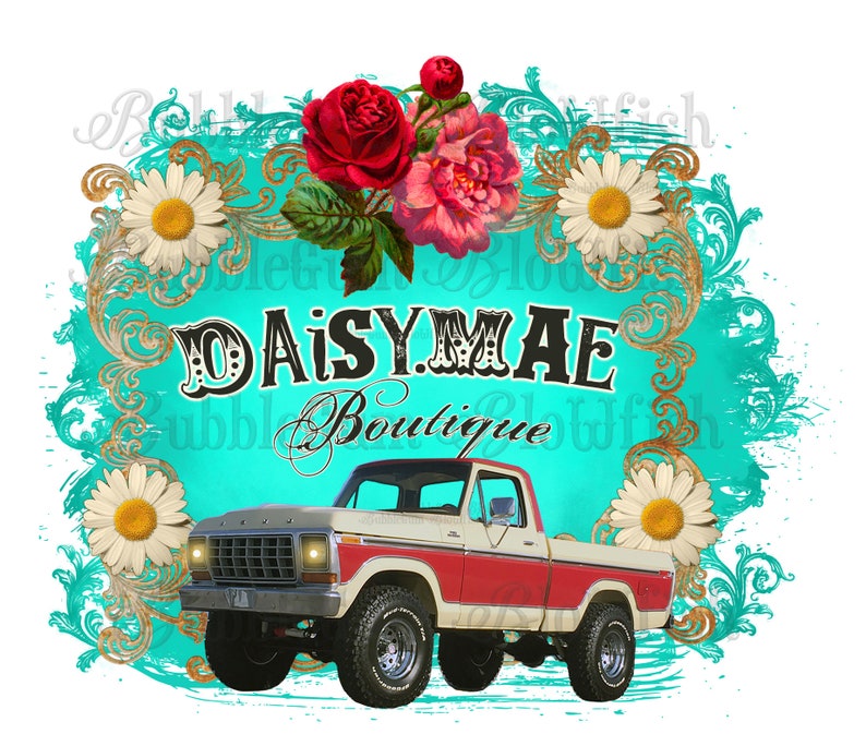 Vintage FORD Pickup Truck Daisy Roses Boutique Style LOGO Etsy