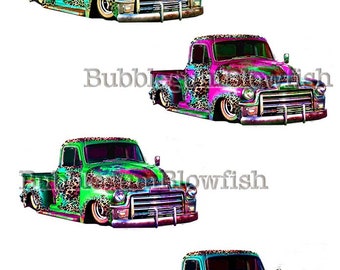 Fun Funky vinTage CheeTaH Print PickuP Trucks   Digital Graphic Design Elements