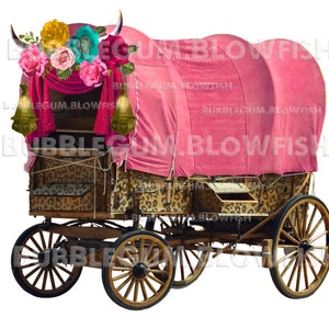 Gypsy Wagon cuernos de búfalo leopardo guepardo impresión rosa archivo PNG digital clipart descarga digital