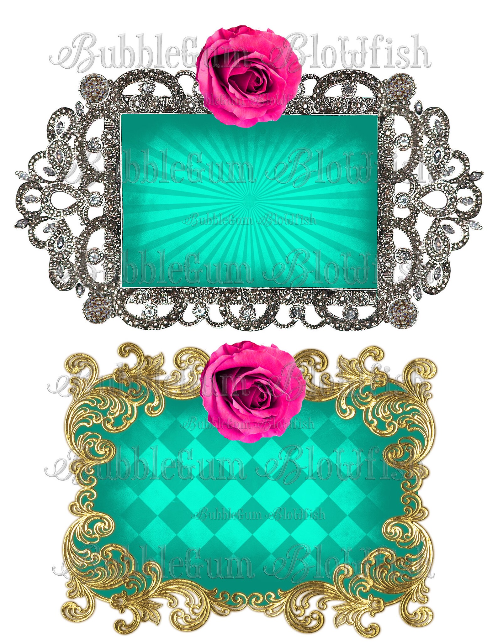 Gold and silver ornate frames with turquoise center FraMes Etsy